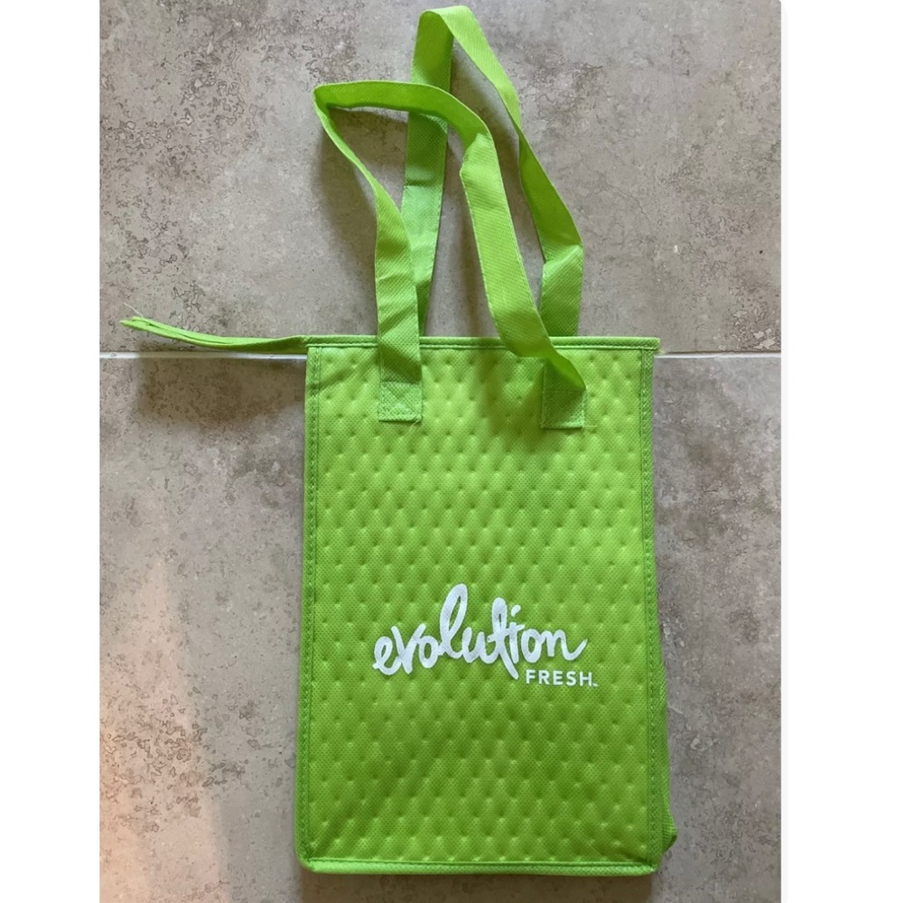 Insulated Thermal Reusable Bag Green Zipper Tote 8”x12”x7 Drink Holder Evolution